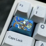 Detailed gallery views of the vibrant Jinhsi anime titanium keycap, showcasing premium titanium alloy and intricate, colorful anime art.