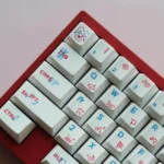 Explore vibrant Joyride Keycaps Set made from durable PBT, showcased from playful angles revealing their retro-inspired journey legends.