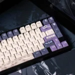 Dynamic Jujutsu Kaisen Gojo Satoru PBT dye-sublimated keycaps set displayed from various angles, highlighting the exclusive, vibrant anime artwork.