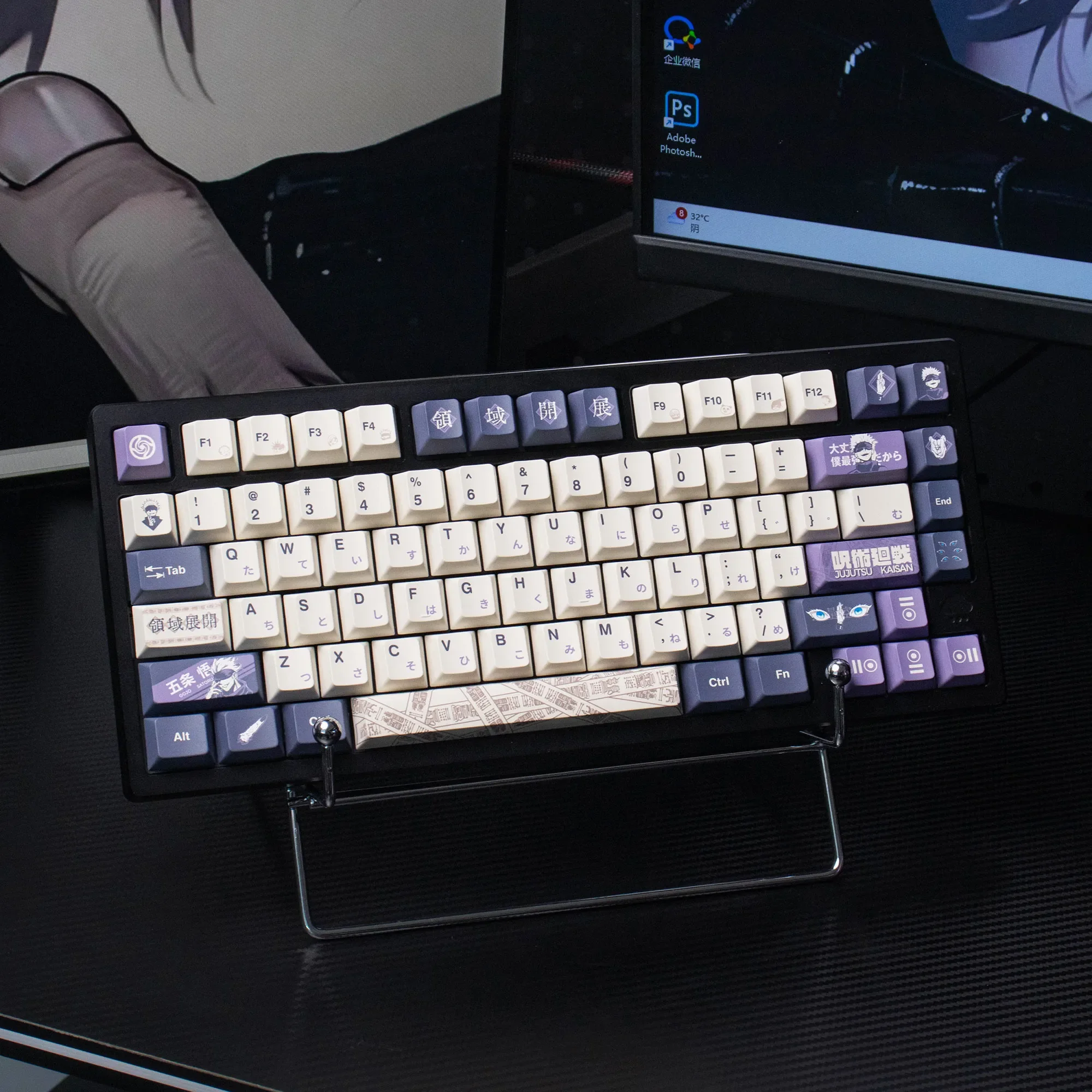 Jujutsu Kaisen Keycaps Set showcasing an exclusive Gojo Satoru PBT dye-sublimated set with vibrant, dynamic artwork.