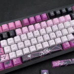 Enigmatic Kafka Double-Shot PBT keycap set, showcasing its sleek purple and black side-printed legends across multiple premium angles.