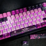 Enigmatic Kafka Double-Shot PBT keycap set in sleek purple and black, showcasing subtle side-printed legends for a premium look.