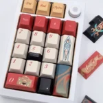 Exclusive Kaveh Keycaps Cherry Set, showcasing intricate Sumeru-inspired greens and gold accents from multiple artistic angles, perfect for Genshin Impact fans.