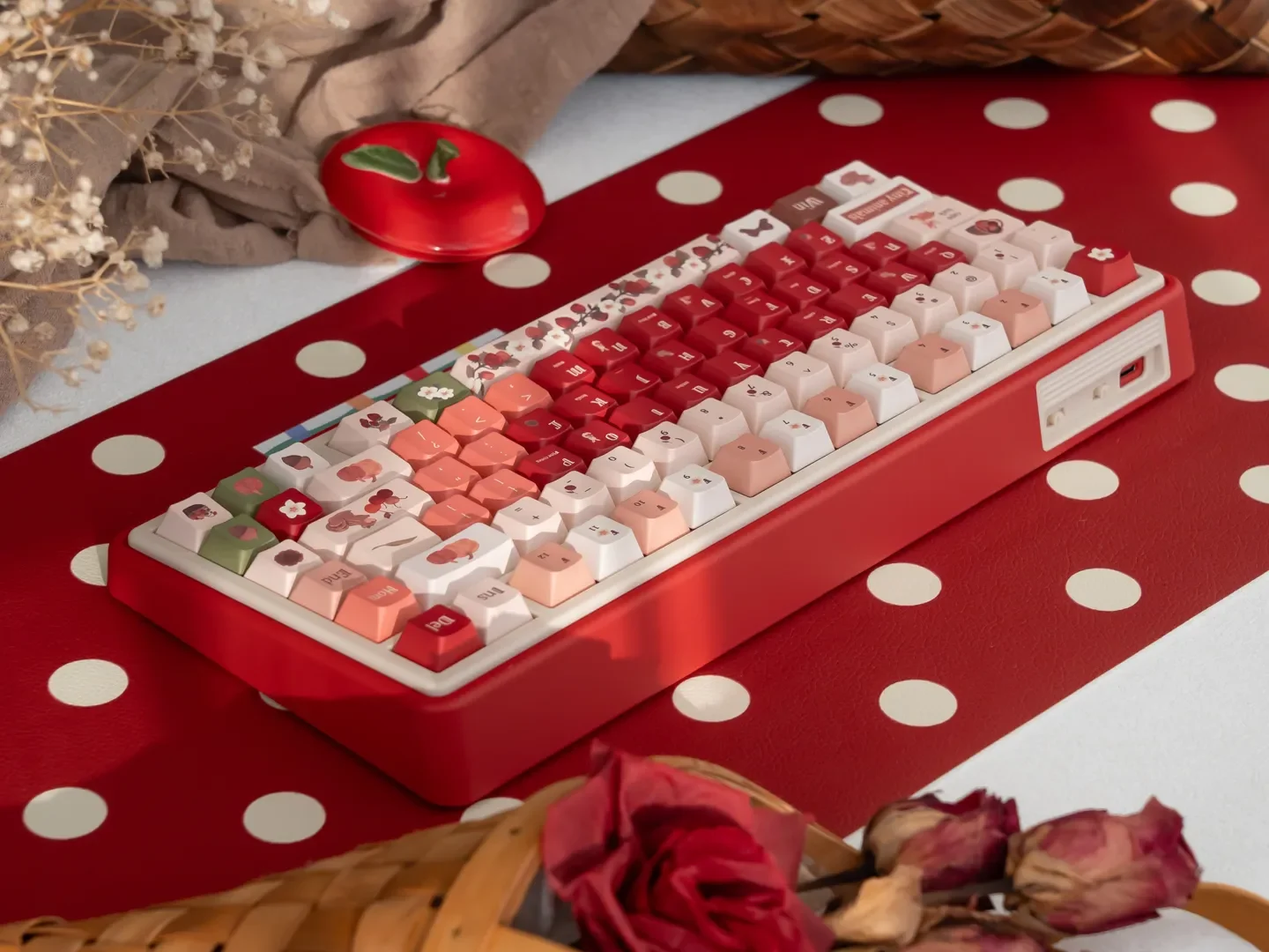 UR82 Rouge Enchanted Forest Custom Mechanical Keyboard Kit from multiple angles, showcasing its immersive nature keycaps and premium Hifi Gasket.