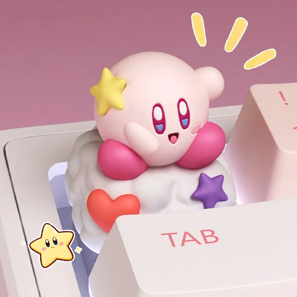 Vibrant, handcrafted 3D Kirby resin artisan keycap for ESC key, showcased from multiple artistic angles.