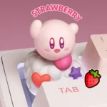 Vibrant handcrafted 3D Kirby resin artisan keycap for the ESC key, beautifully sculpted and presented from multiple artistic angles.