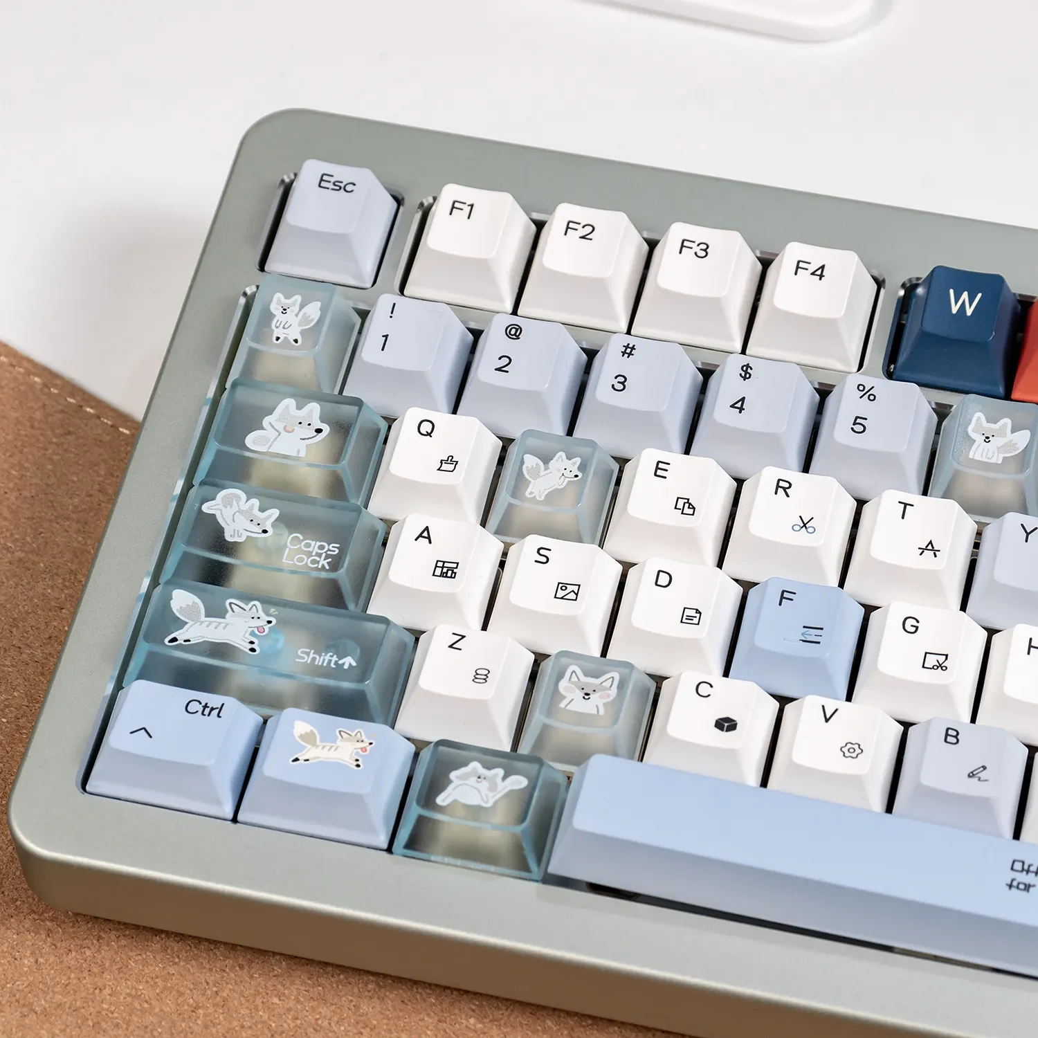 A collection of images of the Whimsical Artistic Collage Lazy Fox Keycaps full set, emphasizing premium PBT+PC and unique fox designs.