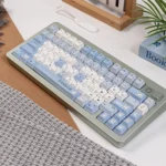 Gallery views of the Whimsical Artistic Collage Lazy Fox Keycaps Full Set. Premium PBT+PC material and captivating fox artwork displayed beautifully.