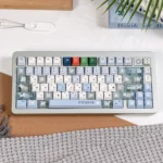 Premium PBT+PC Lazy Fox keycaps set, showcasing the whimsical artistic collage design for a unique custom keyboard aesthetic.