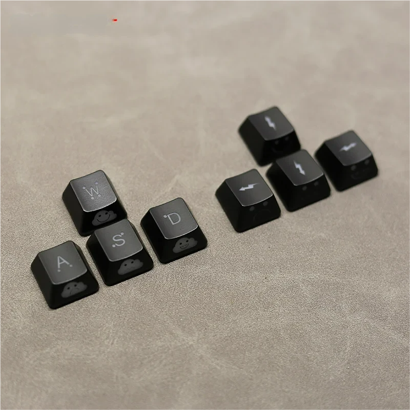 Playful Lightning Cloud Movement Control Keycap, shown from all angles. Translucent ABS material with vibrant RGB light highlights the unique design.