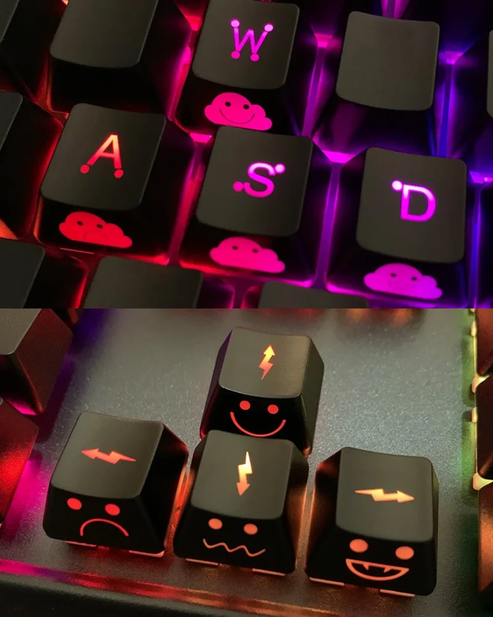 Lightning Cloud Movement Control Keycaps, featuring the unique glowing character design on translucent ABS for vibrant RGB light.