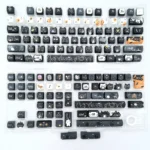 A gallery of exclusive Lord of the Mysteries Klein Moretti keycaps, showcasing whimsical illustrations and mystical motifs from various angles with a premium setup.