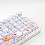 Luminous Macaron Crystal Jelly Gradient Keycaps Set for mechanical keyboards. View sparkling translucent finish and playful pastel hues from multiple angles for view.