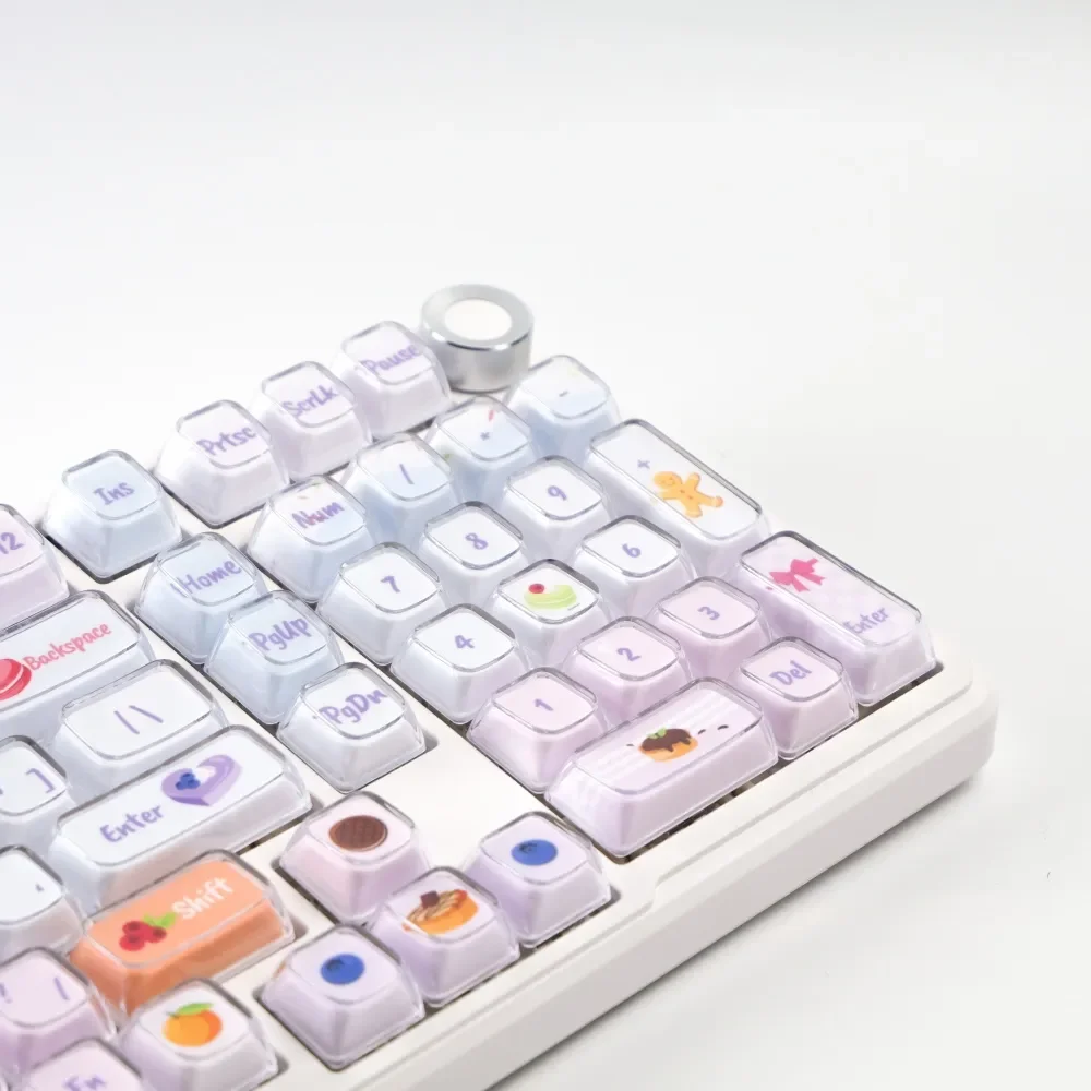 Luminous Macaron Crystal Jelly Gradient Keycaps Set for mechanical keyboards. View sparkling translucent finish and playful pastel hues from multiple angles for view.