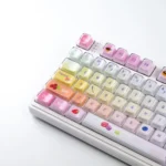 A playful collection of luminous macaron crystal jelly gradient keycaps set showcasing their sparkling, translucent pastel hues from multiple angles.