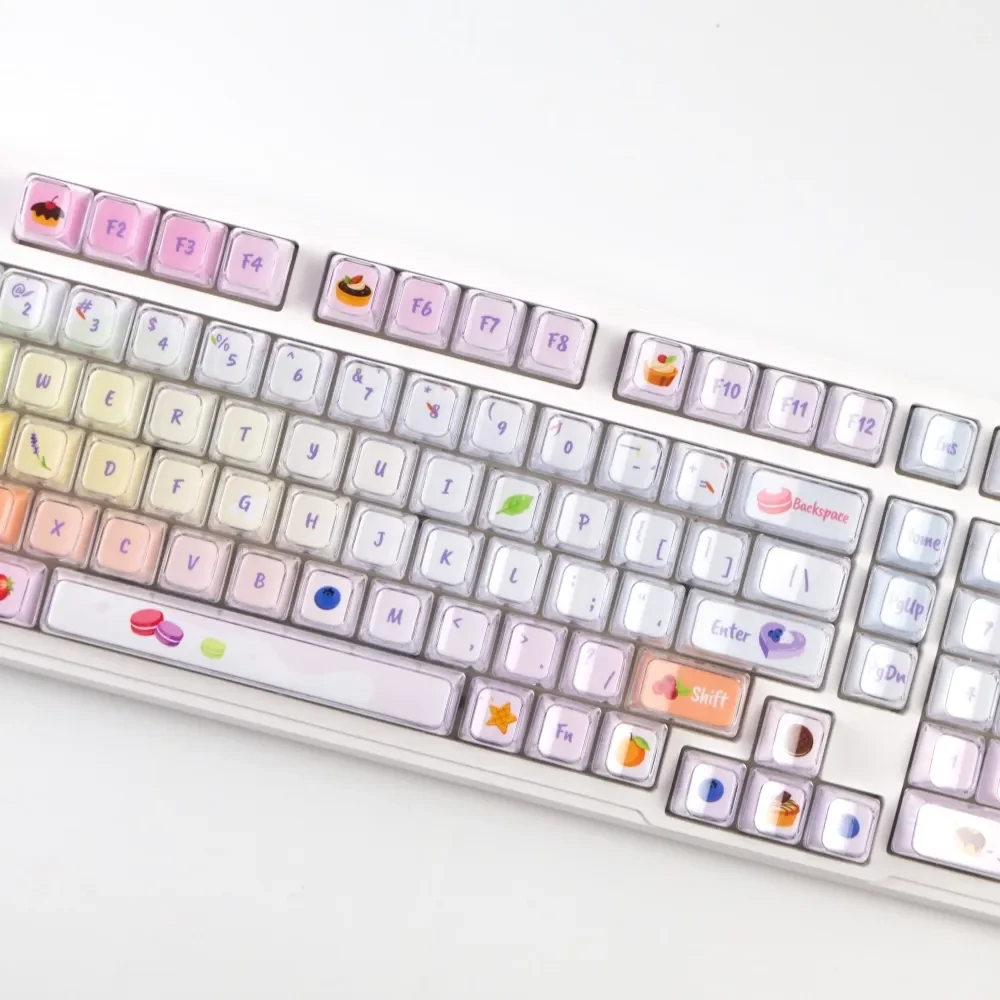 Whimsical Luminous Macaron Crystal Jelly Gradient Keycaps Set gallery. Pastel hues transition smoothly across sparkling translucent caps.