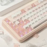 Unique angle of the Magical Ethereal Frosted Translucent Keycap Set, revealing its artistic foggy design with elegant diffused light, perfect for custom keyboard.