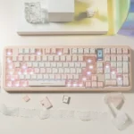 Magical Ethereal frosted translucent keycap set showcasing an artistic foggy design, enhancing a unique keyboard's aesthetic with diffused light.