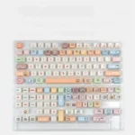 Charming Cartoon Zoo MAO Keycap Set showcasing playful cartoon zoo animals in pastel colors. Smooth matte finish, various angles.