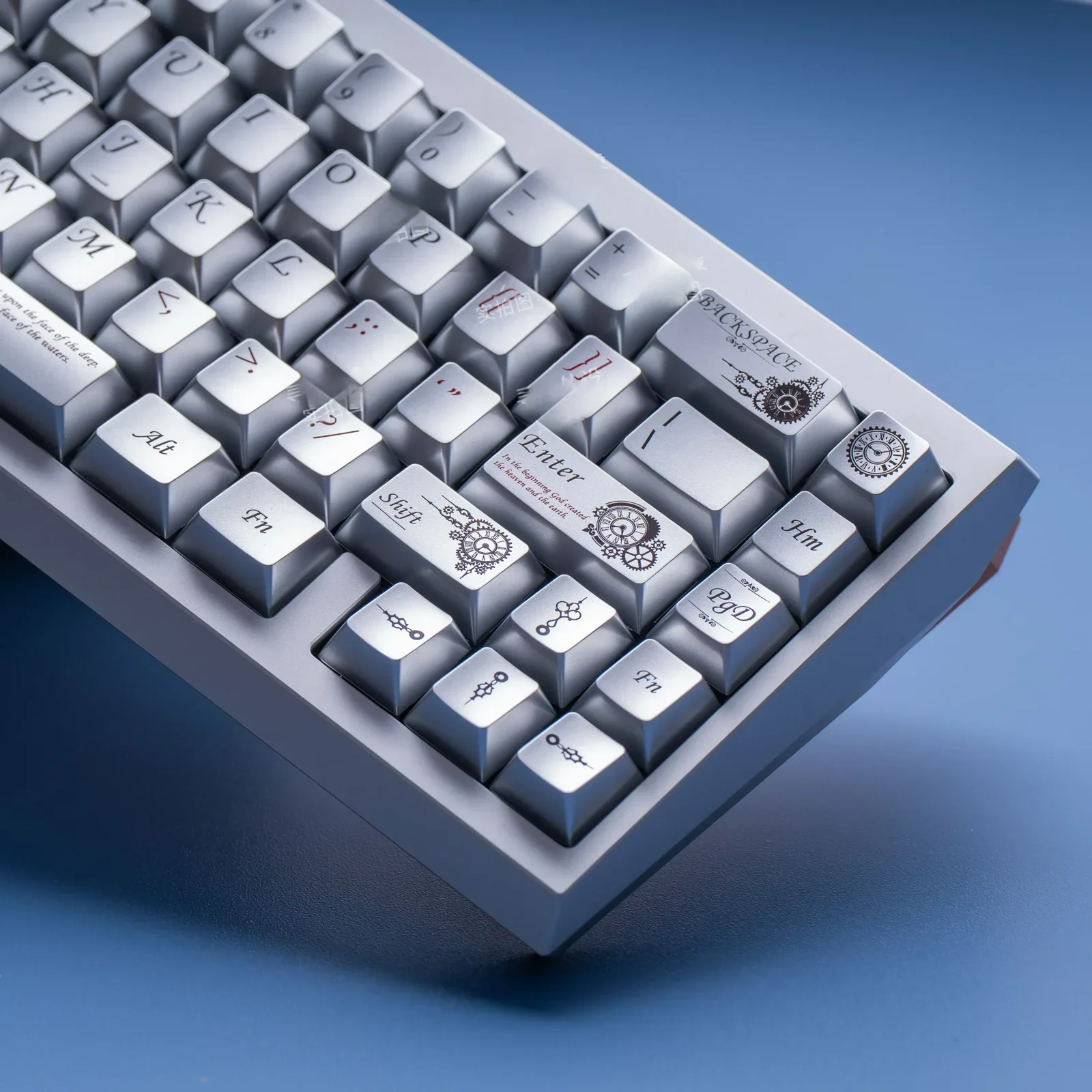 Steampunk PBT Magnetic Keycap Set gallery. Discover the unique vintage industrial design, intricate gears, and aged metallic look for magnetic keyboard.