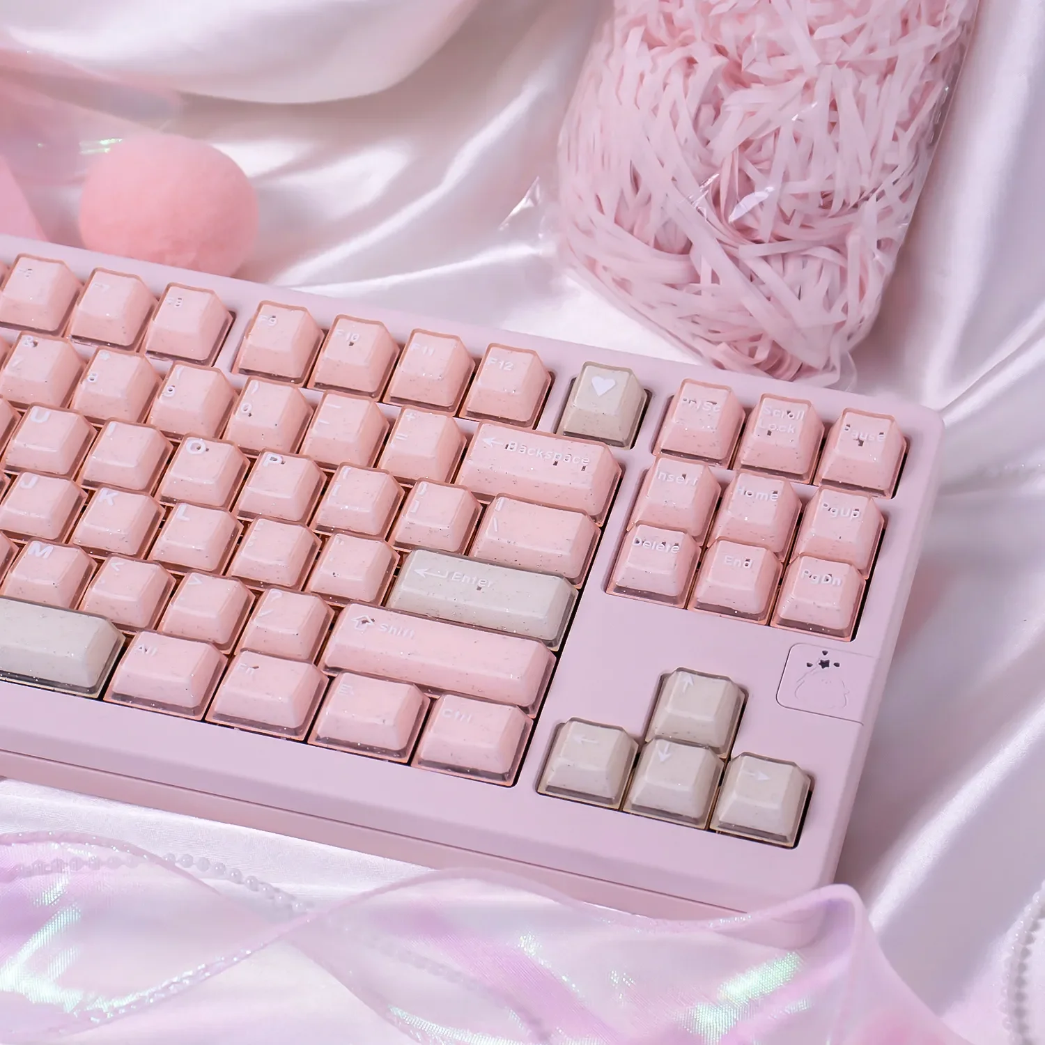 Stunning gallery views of Ethereal Shimmering Translucent Magnetic Keycaps Set, sparkling with jade elegance and crystal-like clarity. Full PBT+PC set.