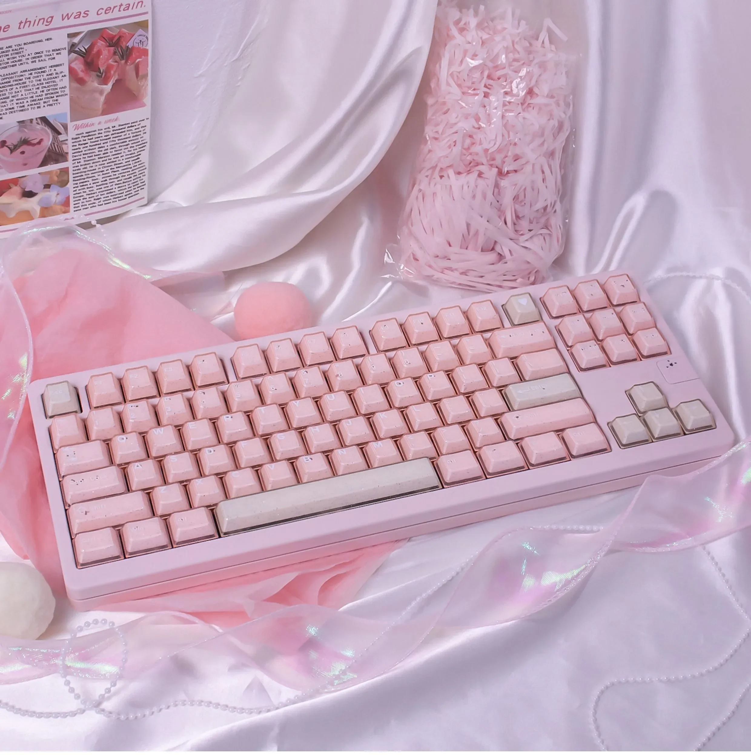 Gallery view of Ethereal Shimmering Translucent Magnetic Keycaps Set, showcasing their jade-inspired aesthetic and glittering semi-transparency design.