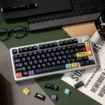 Sophisticated black afternoon tea magnetic switch keycaps set PBT dye-sublimated set from various elegant angles, highlighting custom fit quality.