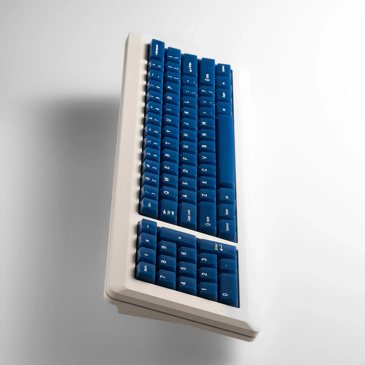 Stunning main view of deep blue frosted PC magnetic switch keycaps set, highlighting their translucent elegance and modern aesthetic for custom keyboards.