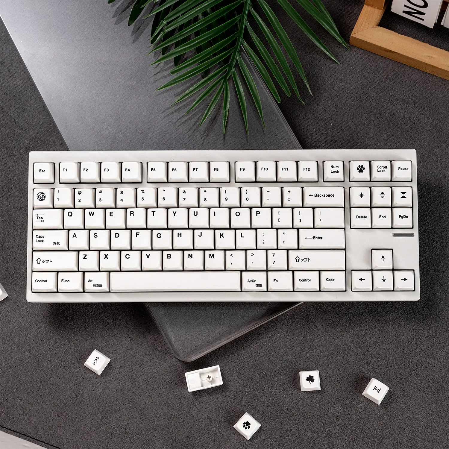 Refreshing minimalist white Magnetic Switch Keycaps Set featuring a serene MDA profile, designed for premium typing performance and a clean aesthetic.