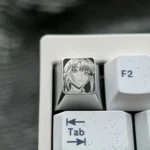 Makima Titanium Keycap: Precision-engraved artisan ESC key featuring intricate pointillism of Makima on sleek silver titanium. A premium collectible.