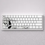 Vibrant Mitsuri Kanroji keycaps set for mechanical keyboards, showcasing the exclusive Demon Slayer Love Hashira design from multiple angles.