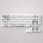 Distinctive black and white PBT keycaps set depicting Miyazono Kaori in elegant anime line art, compatible with 60-68% layouts.