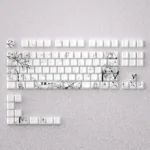 Striking black and white Kaori Miyazono line art PBT keycaps set enhance mechanical keyboards with 60, 65, or 68 layouts.