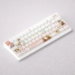 Gallery of exclusive Monogatari Nadeko Sengoku PBT dye-sub keycaps set, showcasing elegant monochromatic anime artistry and durable texture.