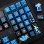 Detailed views of the exclusive Nightwing Spirit artisan keycap set, highlighting its sleek dark blue and black design and iconic emblem.