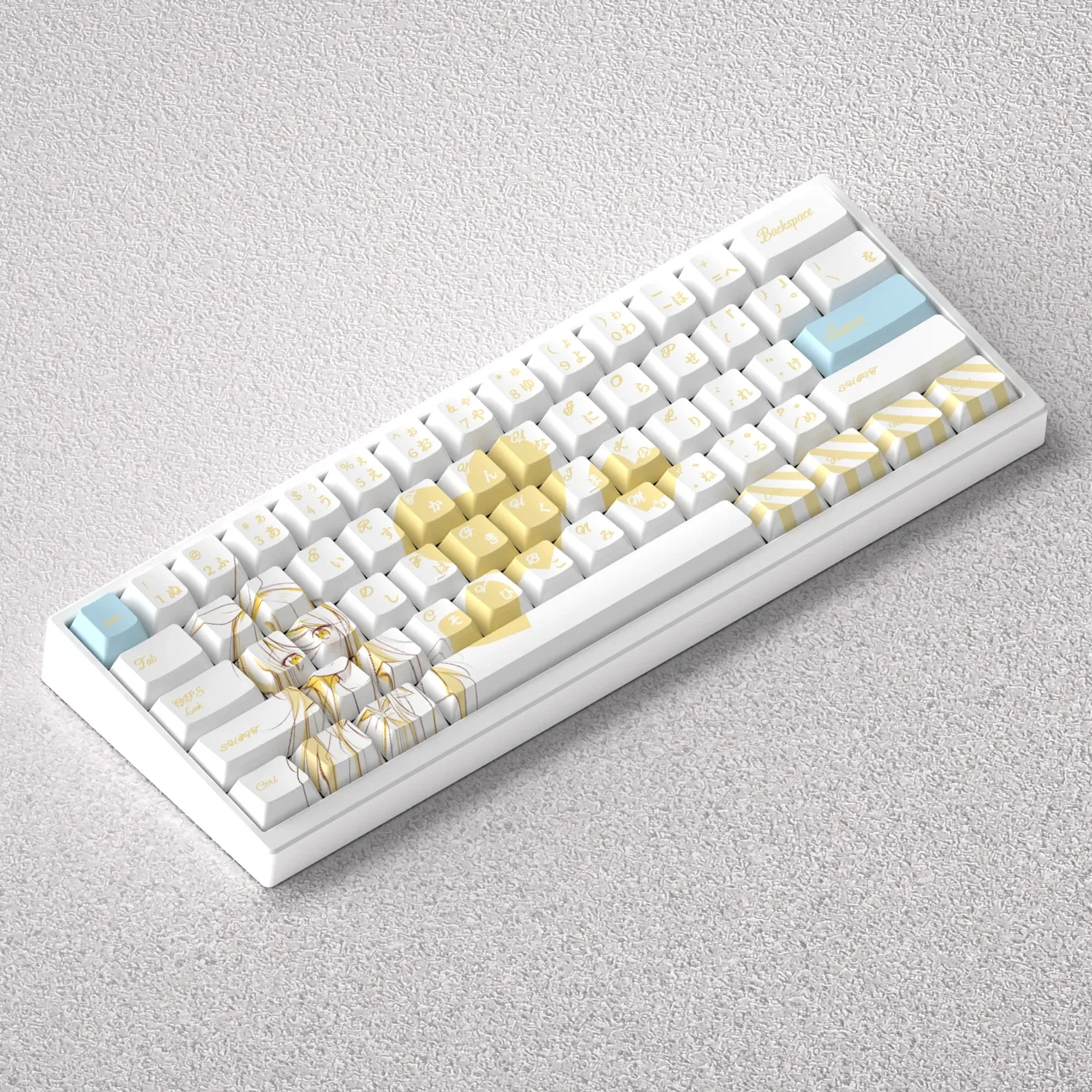 Exclusive Nisekoi Kirisaki Chitoge PBT keycap set for 60% mechanical keyboards, showcasing vibrant anime art from multiple playful angles.