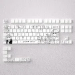 Artistic Nishimiya Shoko keycaps set displayed, featuring elegant A Silent Voice anime scenes and delicate expressions with durable PBT dye-sublimation.