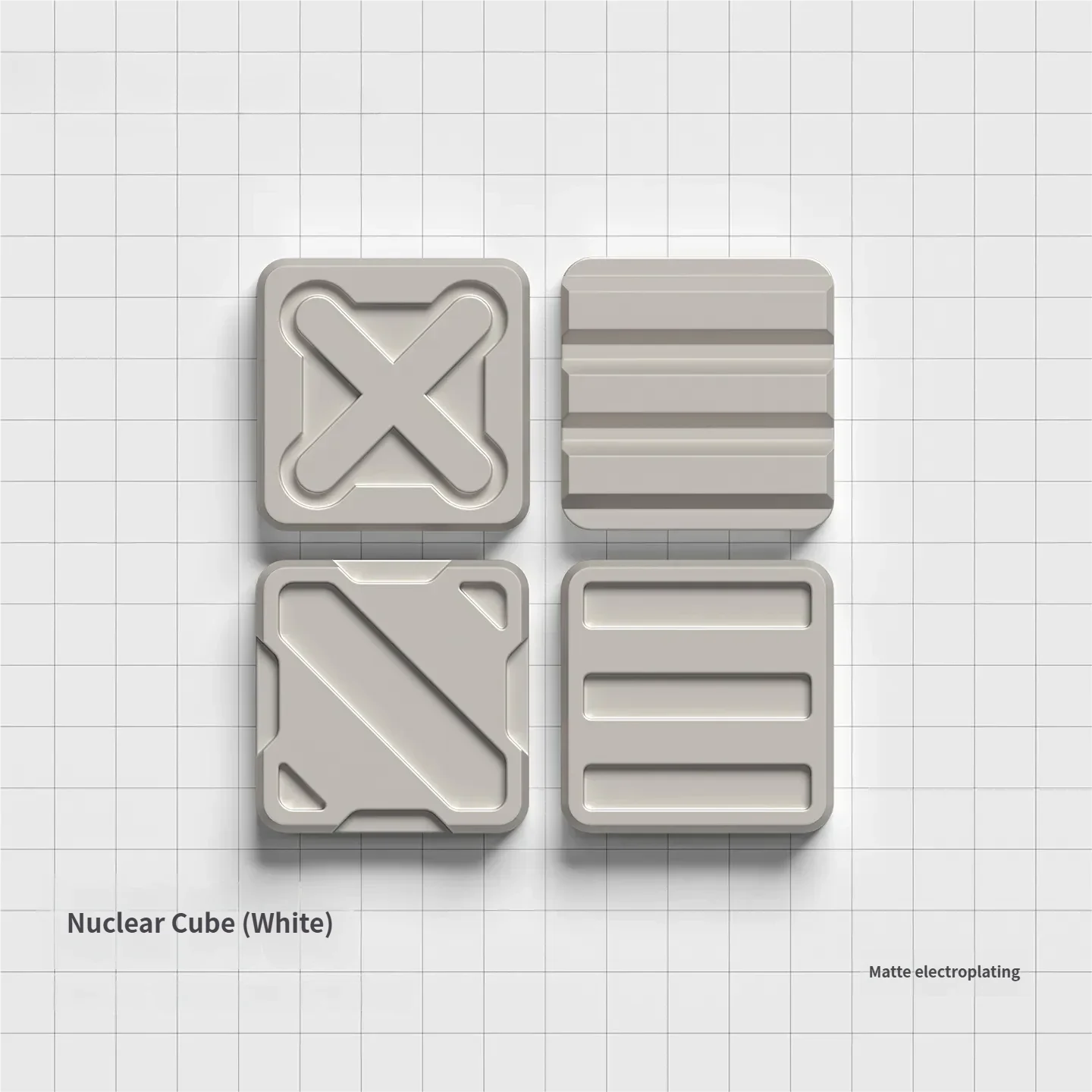 Nuclear Cube Series Keycaps. Showcasing its geometric industrial design, premium textured alloy, and high-contrast finishes.