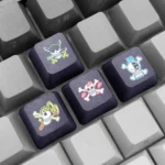 Close-up views of the premium PBT One Piece keycaps, showcasing vibrant dye-sublimated pirate flags and iconic emblems from the epic series.