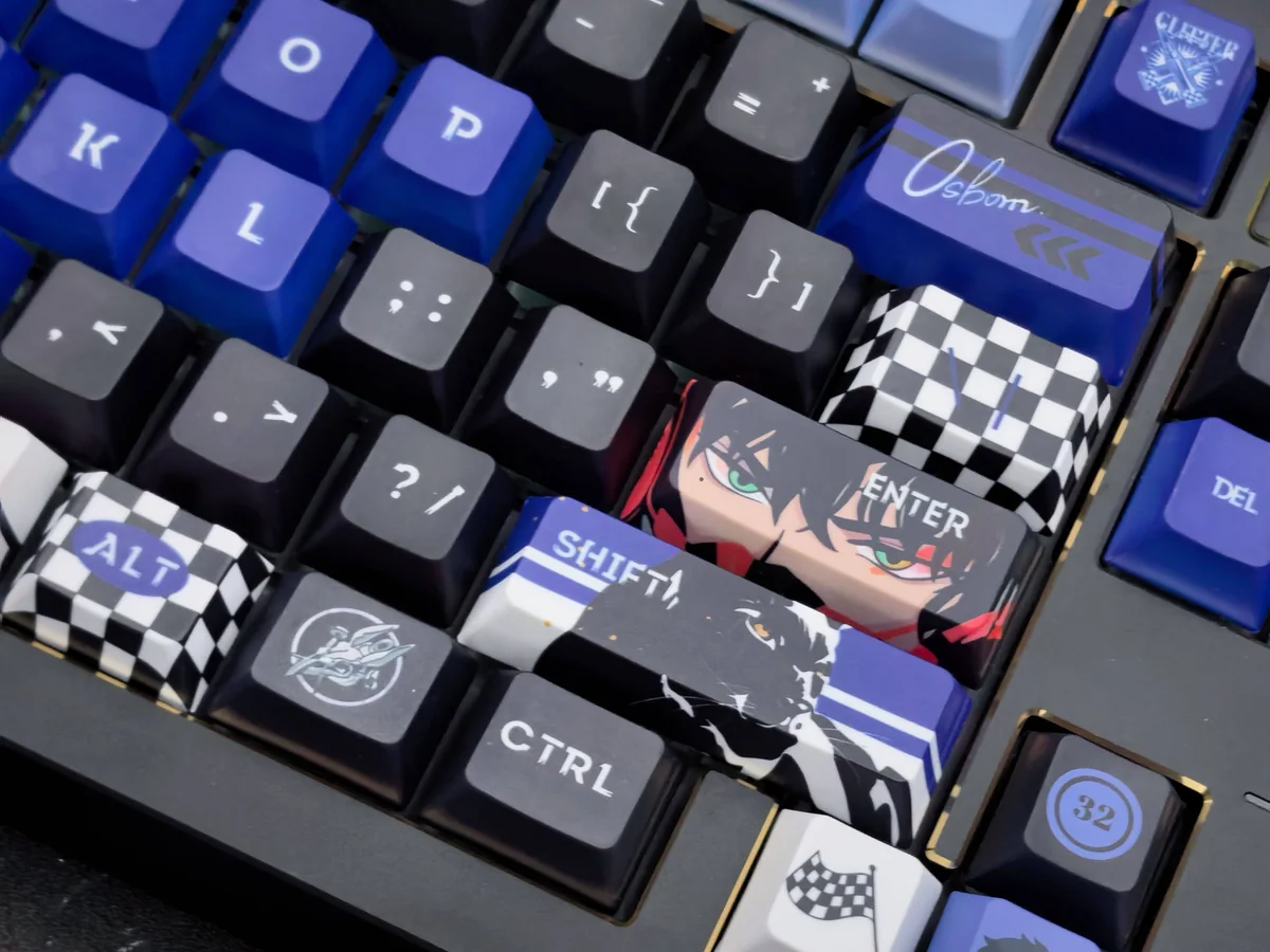 Close-up gallery views of the exclusive Osborn Keycaps: Light & Night Set, showcasing their elegant, character-inspired design from various premium angles.