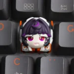Multiple angles of the handcrafted Overwatch Juno resin artisan keycap, revealing its vibrant, detailed sculpt and tactile artistry.