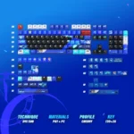 Premium P3R keycap set: Nuclear Blue PBT dye-sublimation gaming set, glowing with vibrant Persona 3 Reload energy and dynamic side-lit effects.