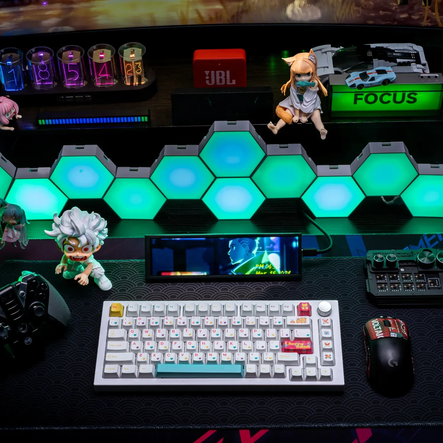 Playful CherryBomb PBT keycaps set gallery. Durable dye-sub Cherry set in crisp white with energetic red accents.