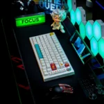 CherryBomb PBT Dye-Sub keycap set showcased from different angles, highlighting its durable Cherry profile, crisp white aesthetic, and playful design.