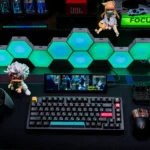 Multiple angles of CherryBomb Playful PBT Keycap Set, highlighting their durable Cherry dye-sublimated construction and crisp white, energetic design.