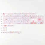 Sweet pink cat keycap set, a playful peek-a-boo design with a whimsical crystal jelly finish for mechanical keyboards.