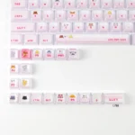 Gallery of the playful Peek-a-Boo Pink Cat Keycap Set, highlighting its cute cat design, sweet pink hues, and shimmering crystal jelly finish.