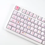 Whimsical Peek-a-Boo Pink Cat Keycap Set gallery showing its cute translucent crystal jelly finish and playful design for mechanical keyboards.