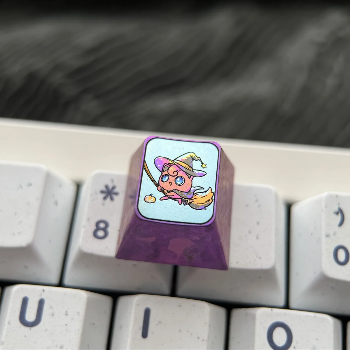 Premium titanium Pokemon Halloween ESC keycap, Theme 8, showcasing a vibrant, intricately detailed vampire Pikachu design.