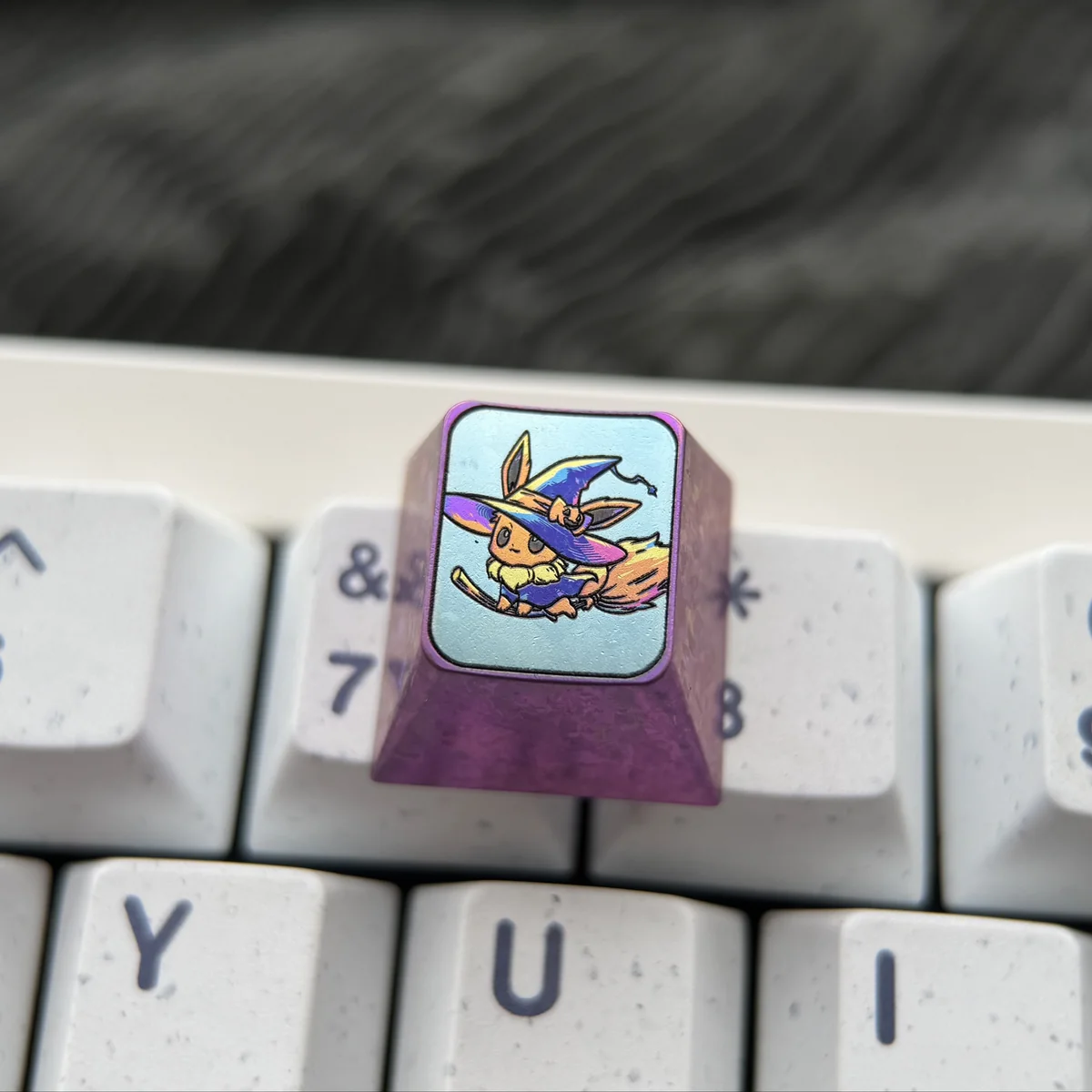 Premium titanium Pokemon Halloween keycap featuring Pikachu in a charming pumpkin costume, vibrant and intricately detailed for ESC.